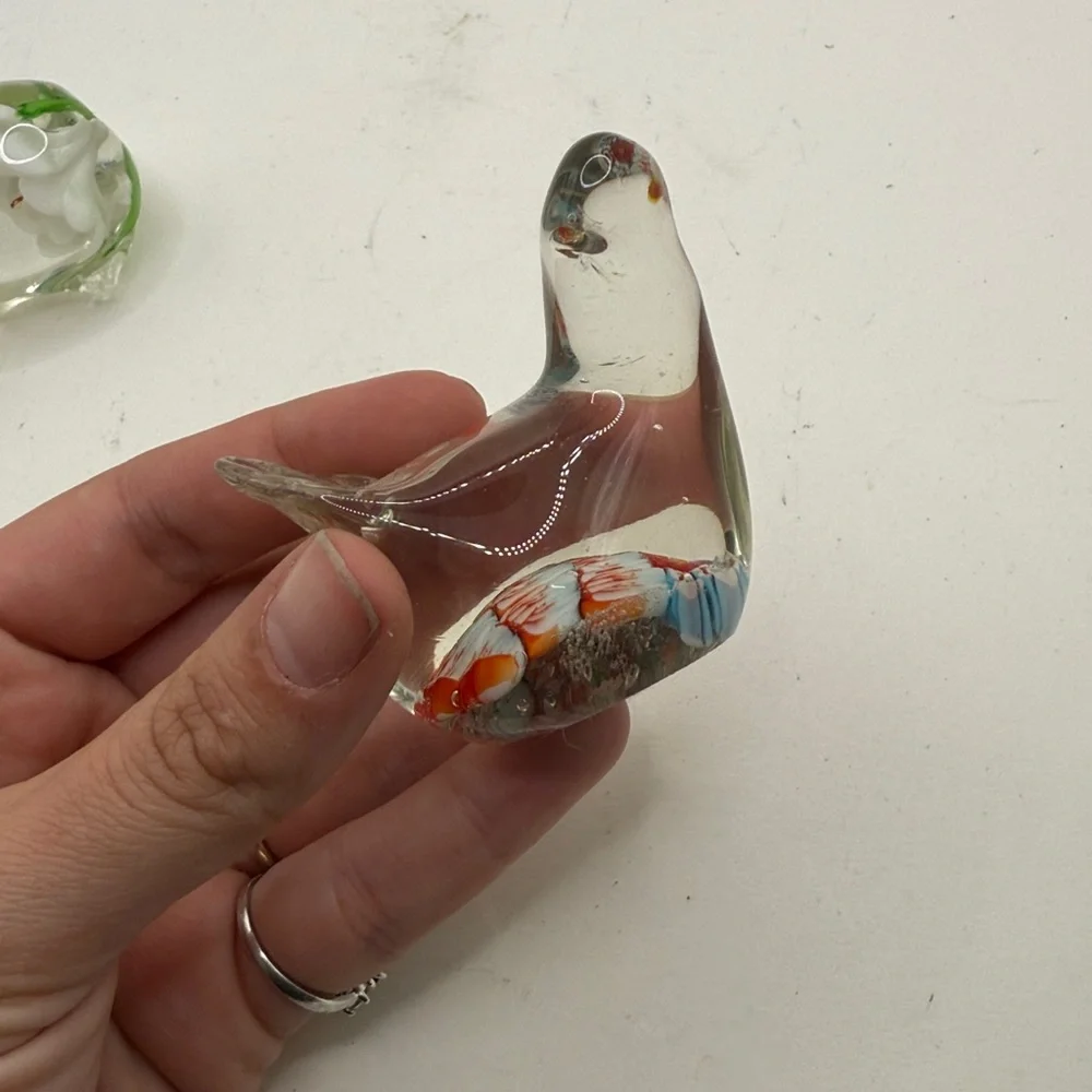 Vtg Glass Bird Duck Swan Chicken Figurine Paperweight Decor Collectible Floral